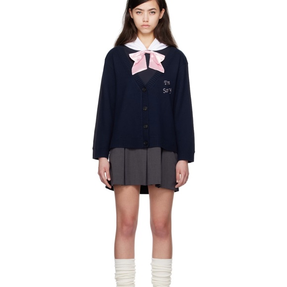I'M SORRY BY PETRA COLLINS SSENSE Exclusive Navy & White JennyFax Edition Cardig - Picture 2 of 7